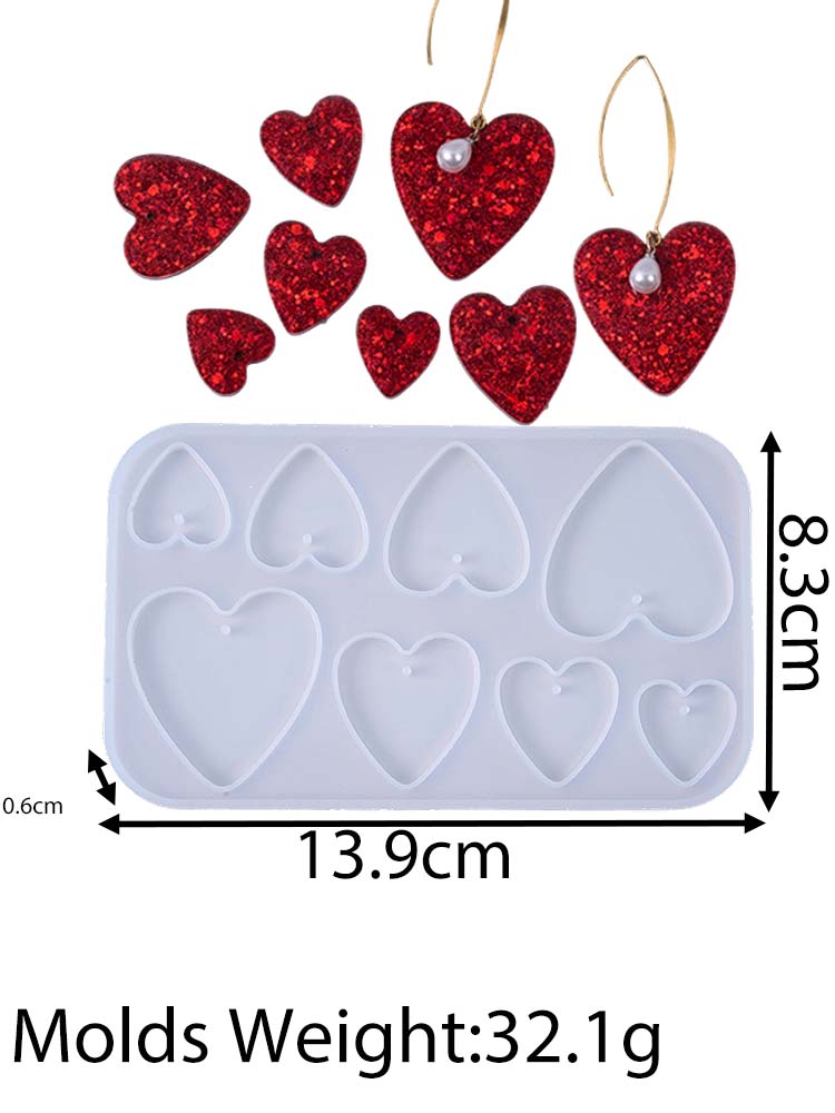 Heart Series Earrings Silicone Mold DIY Valentine's Day Decor Crafts Making Epoxy Resin Pendant Necklace Keychain Jewelry Molds