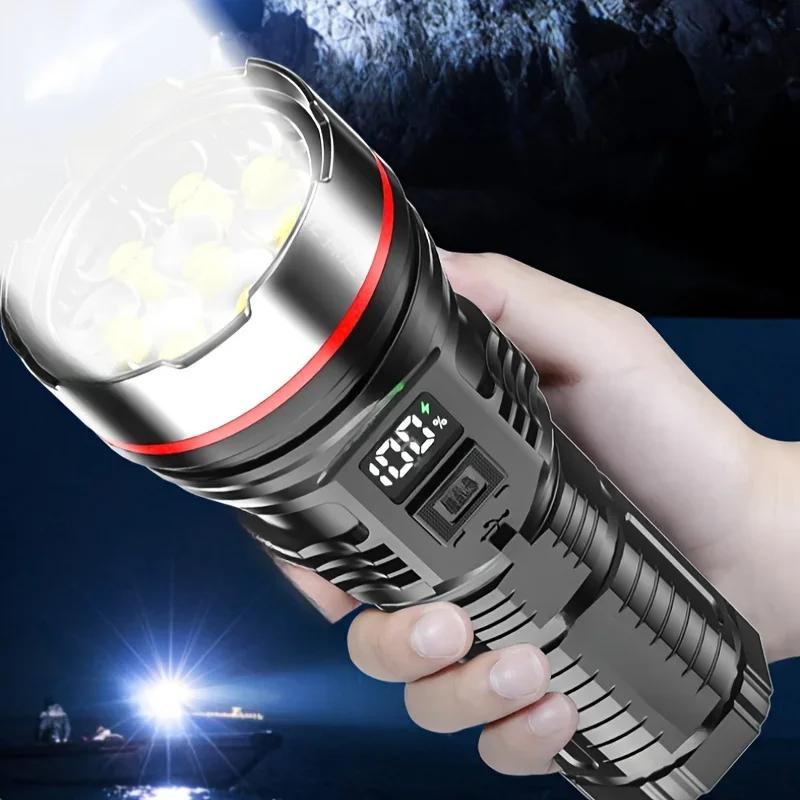 High Power 8-LED Flashlight Ultra-bright Long-range USB Rechargeable Flashlights with 3 Lighting Modes Emergency Torch