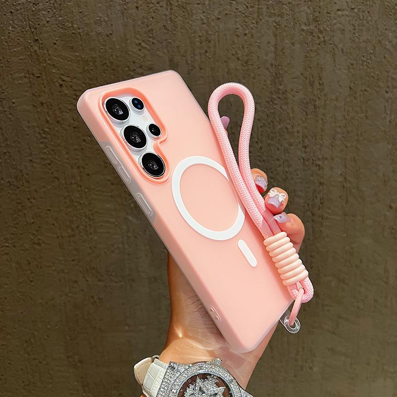 Candy Color Matte For Magsafe Phone Case For Samsung Galaxy S26 S24 FE S25 Edge S22 S23 FE Plus S25Ultra With Lanyard Soft Cover