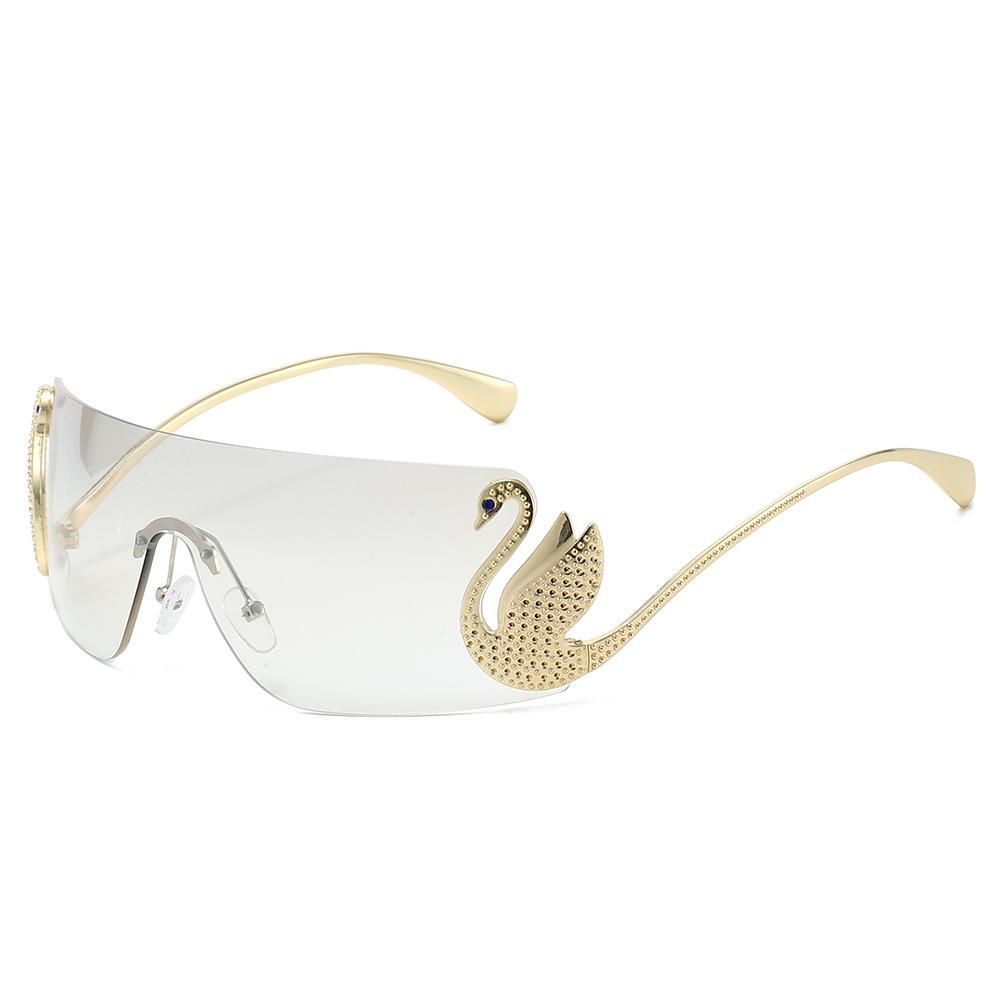 Vintage Rimless Swan Sunglasses Women For Men Luxury Brand Designer Sun Glasses Punk Popular Pink Shade Uv400