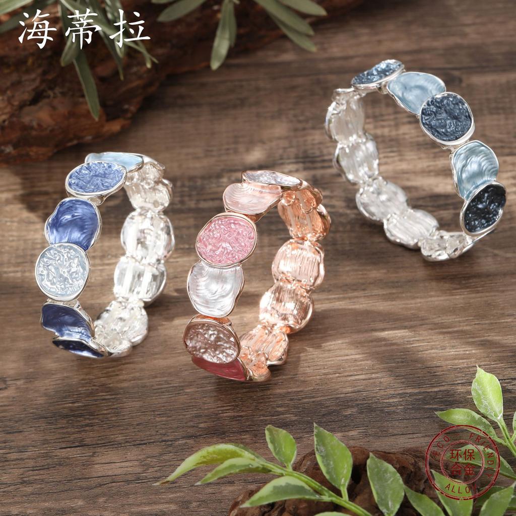 New Enamel Color Round Geometric Line Elastic Bracelet, Fashionable and Simple Women's Versatile Painting Oil Bracelet