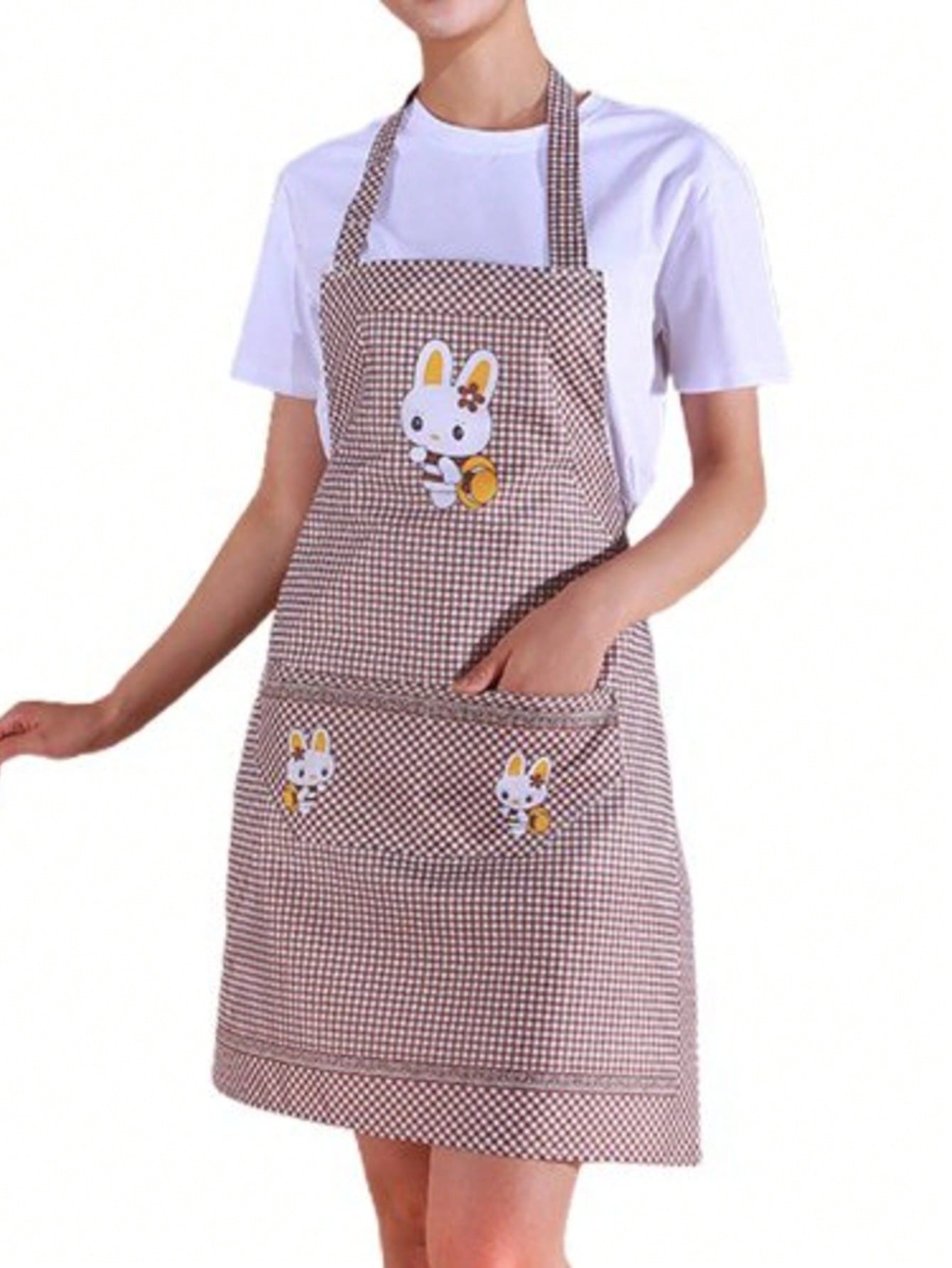 

Checkered Bunny Apron,Brown Cartoon Pattern Kitchen Apron,Lightweight Breathable Sweat Absorbent, Suitable For Baking BBQ Cleaning Housework, Khaki разноцветный