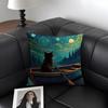 Black Cat Cute Cushion Cover Natural Linen Organic Fabric DoubleSided Printing Sofa Home Decor Gift Pillow Case