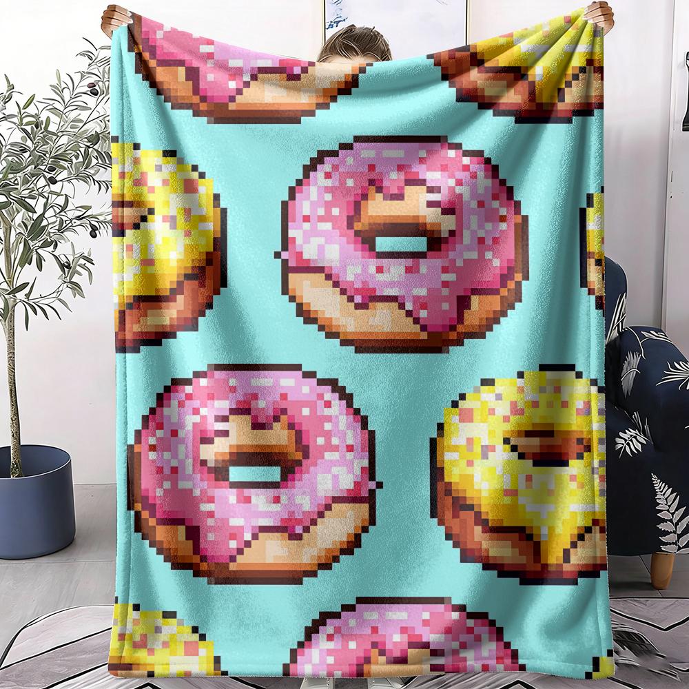 Pixel Art Throw Soft Flannel AC Blanket Lightweight Summer Nap Throw Cozy Blanket for Sofa Bed Travel Home