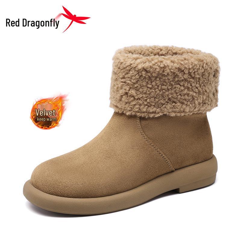 Red Dragonfly Women s Furry Snow Boots - Short, Velvet Lined, Warm Winter Cotton Boots Size 38 верблюд