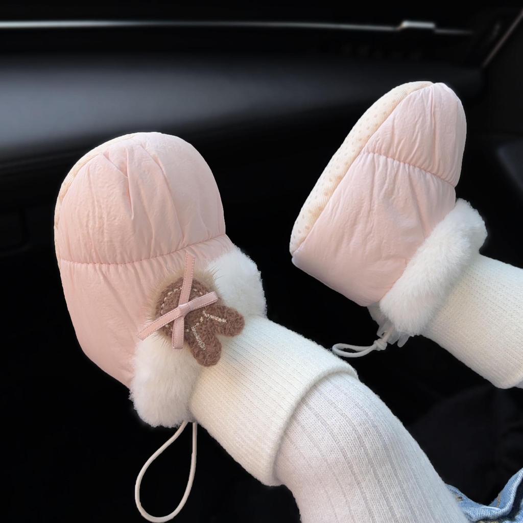 Warm Fleece-Lined Soft-Soled Baby Girl Cotton Shoes & Socks, Newborn to 1 Year, Flower Design, Foot Protection Boots