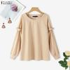 ZANZEA Women Casual Round Neck Loose Long Sleeve Spring T-Shirts