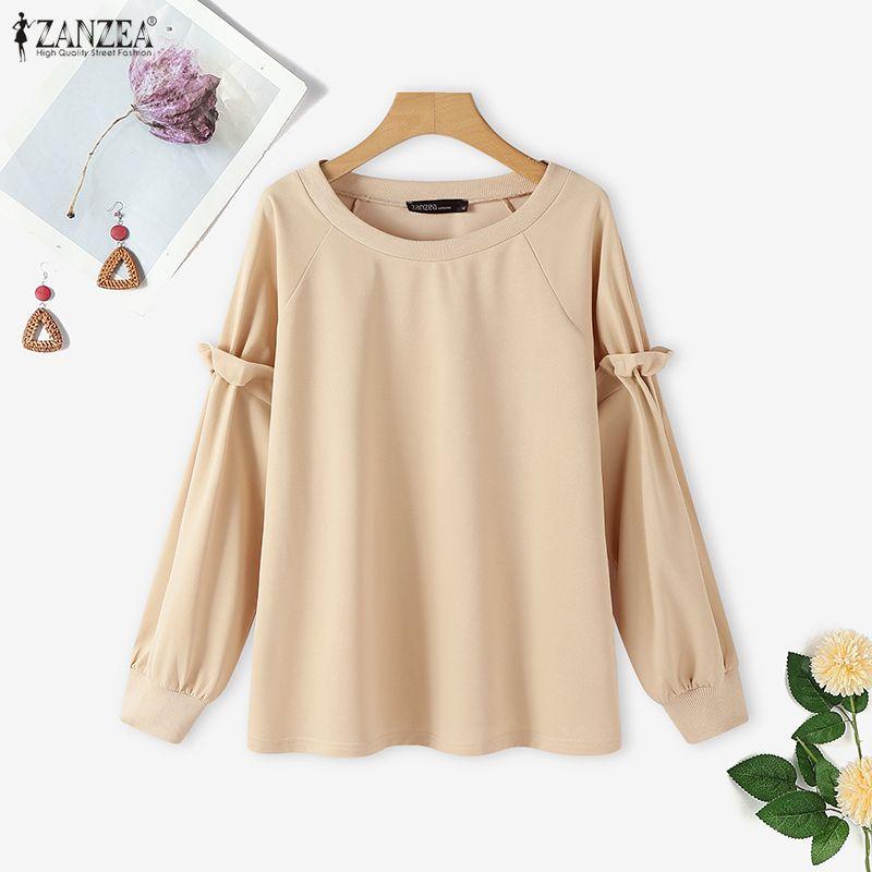 ZANZEA Women Casual Round Neck Loose Long Sleeve Spring T-Shirts