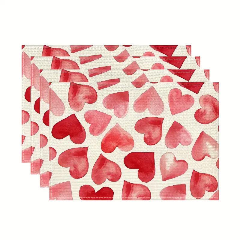 

4pc Valentine s Day placemat pink heart-shaped dining table tea table decoration anti fouling and heat-insulating tablecloth 4pc 30x45cm