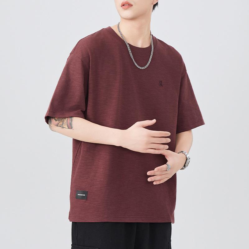 Short-sleeved T-shirt for Men's Summer New Embroidery 230g Heavy T-shirt Versatile Casual Five-point Sleeves