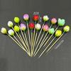 10Pcs Flower Bamboo Sticks Cake Topper Tulip Pod Cocktail Picks For Appetizers Fruit Sticks For Wedding Birthday Dessert Decor