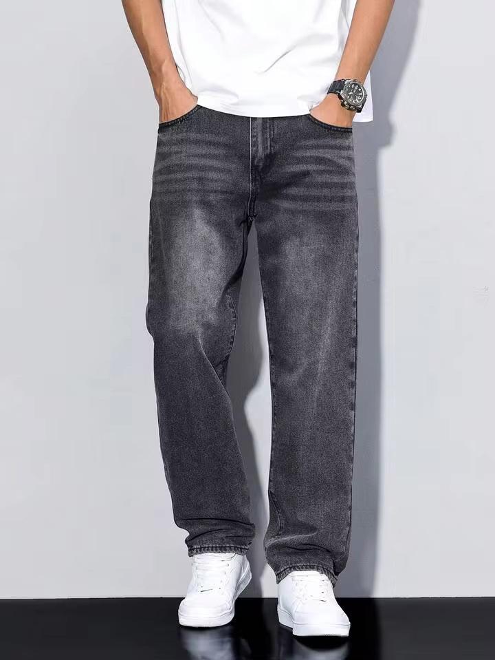 Spring and Summer New Thin High-end Jeans Men's Loose Wide-leg Straight Elastic Casual Trousers Men
