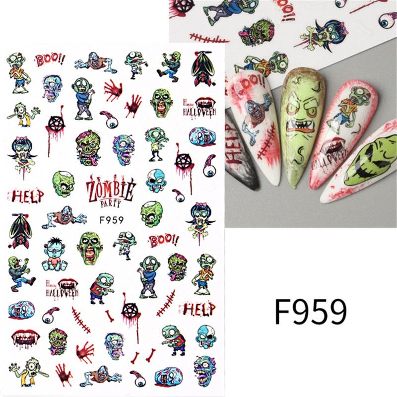 New Nail Art Stickers European and American Ghost Festival Dark Butterfly Bloodthirsty Rose Skull Zombie Nail Decal