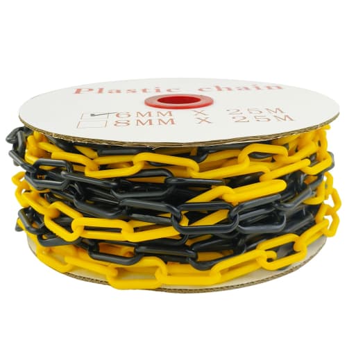 AeKeatDa Black and Yellow 25m Long, 6mm Diameter Plastic Chain for Chain Stands, Parking Lot Entrance Prohibition
