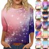 Tricou de damă la modă casual cu mâneci șapte, imprimat, cu gât rotund