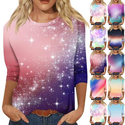 Damenmode Lässig Siebenärmel Bedrucktes Rundhals T-Shirt Top