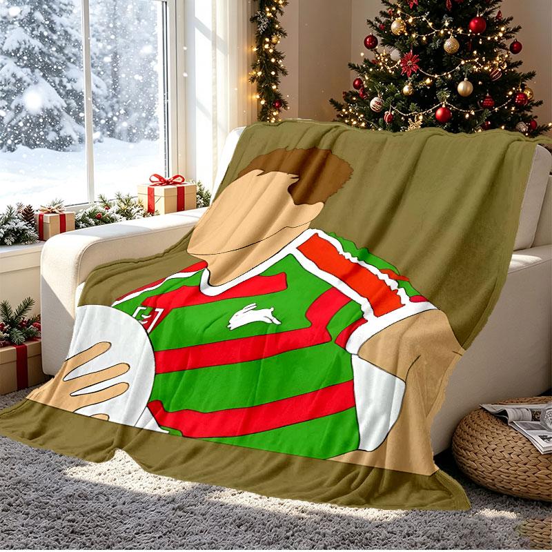 South Sydney Rabbitohs Pattern Blanket for Home Decoration, Bed, Sofa, Car Travel, Camping, Suitable for All Seasons, Birthday Christmas Gift