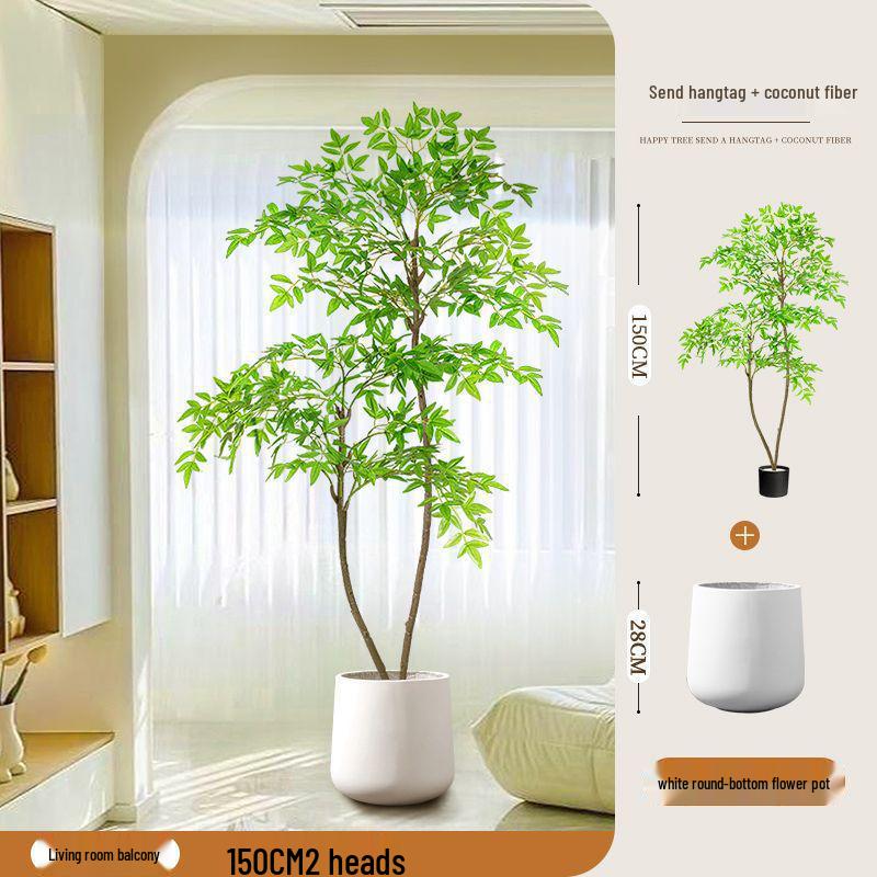 High-End Nandina Domestica Floor-Standing Faux Green Plant for Indoor Decoration