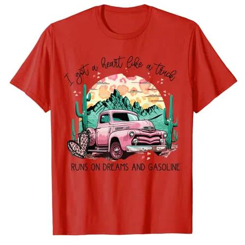 Western Sunset Cowgirl I Got A Heart Like A Truck T-Shirt Cool Country Southern Cowgirl Graphic Tee Country-Music Concert Outfit