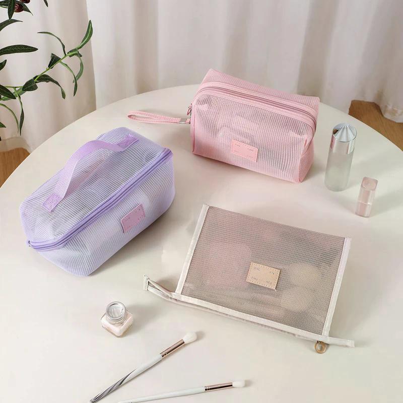 Travel Mesh Makeup Bag Wash Bag Cosmetic Bag Zipper Container For Women Toiletry Bag Makeup Organizer Portable Storage Pouch