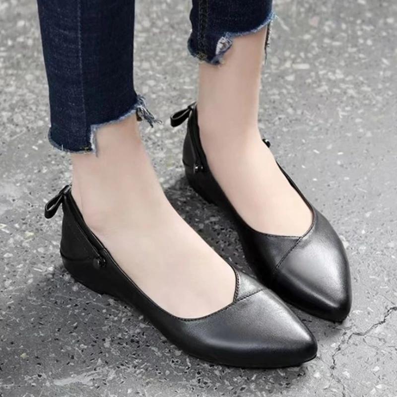 Fashion Luxury Leather Casual Ladies Footwear Flat Women's Shoes Low Heel Elegant Flats Office Pointed Toe Lastest Vacation Shoe On Sale