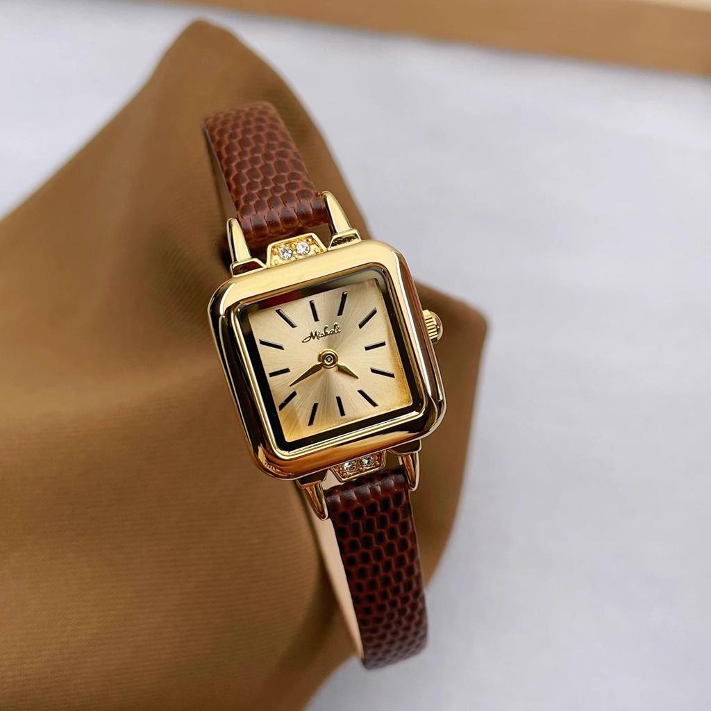 New Women'S Watch, Mini Small Dial, Square Case, Leather Strap, Ladies' Watch, Student Watch, Elegant Small Brown Watch.