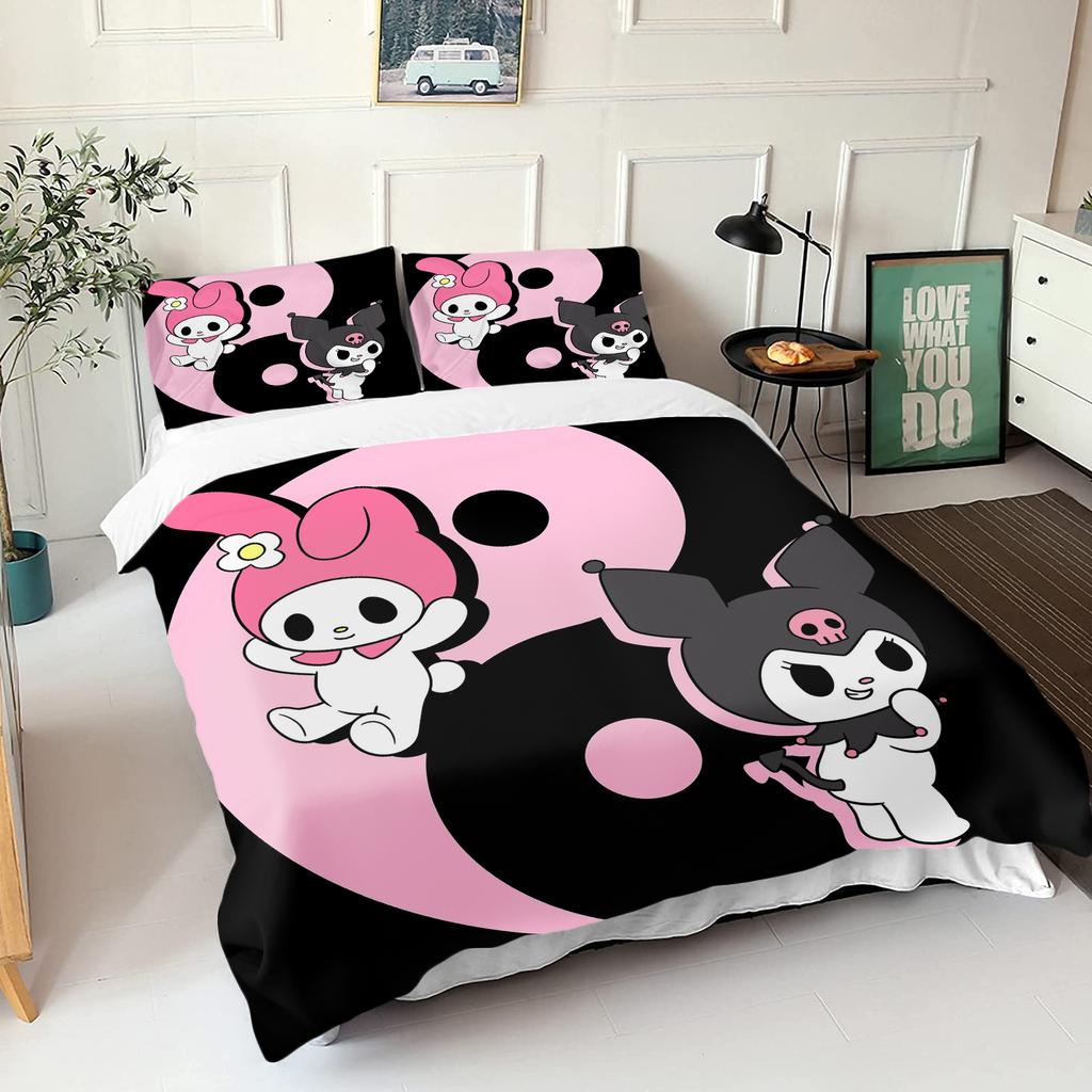 Sanrio Series Kurome 3-Piece 1 Quilt Cover One Piece Bedding Set Comforte Luxus Exquisite Birthday Gift Polyester Home Decor