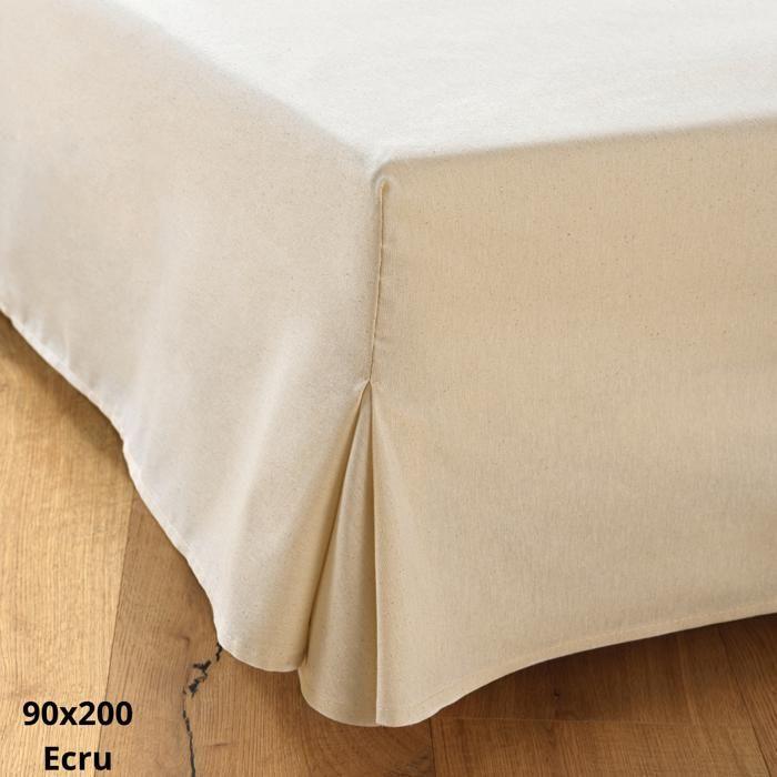 Cache sommier - DAHLICA - 90x200 - Ecru - 4 Côtés de 30 cm - Qualité Hôtelière