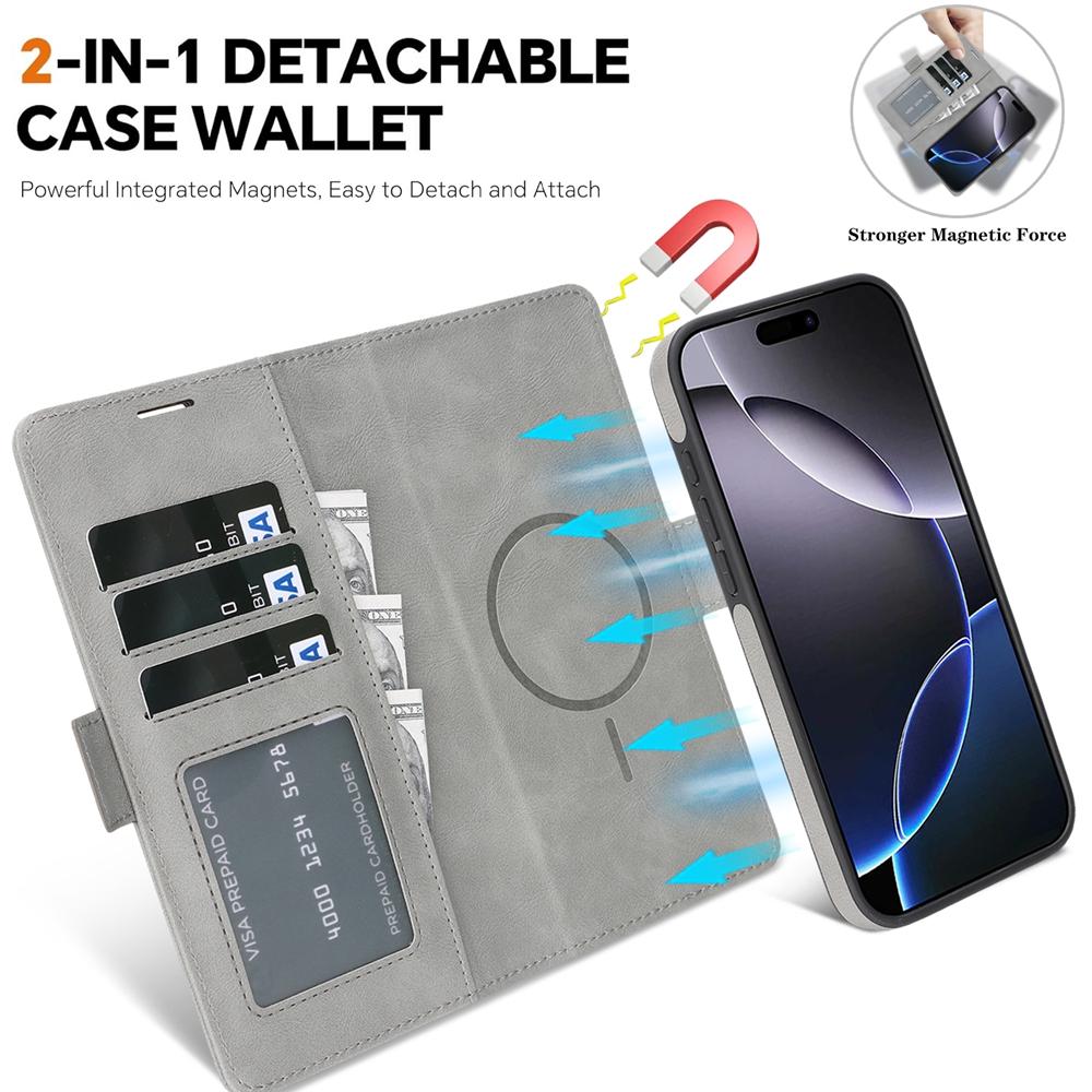 2 in 1 Magnetic Wallet Case for IPhone 18 17Air 17 Promax 16 Pro Max 15 Plus 14 13 12 Wireless Charging Phone Cover Cards Slot
