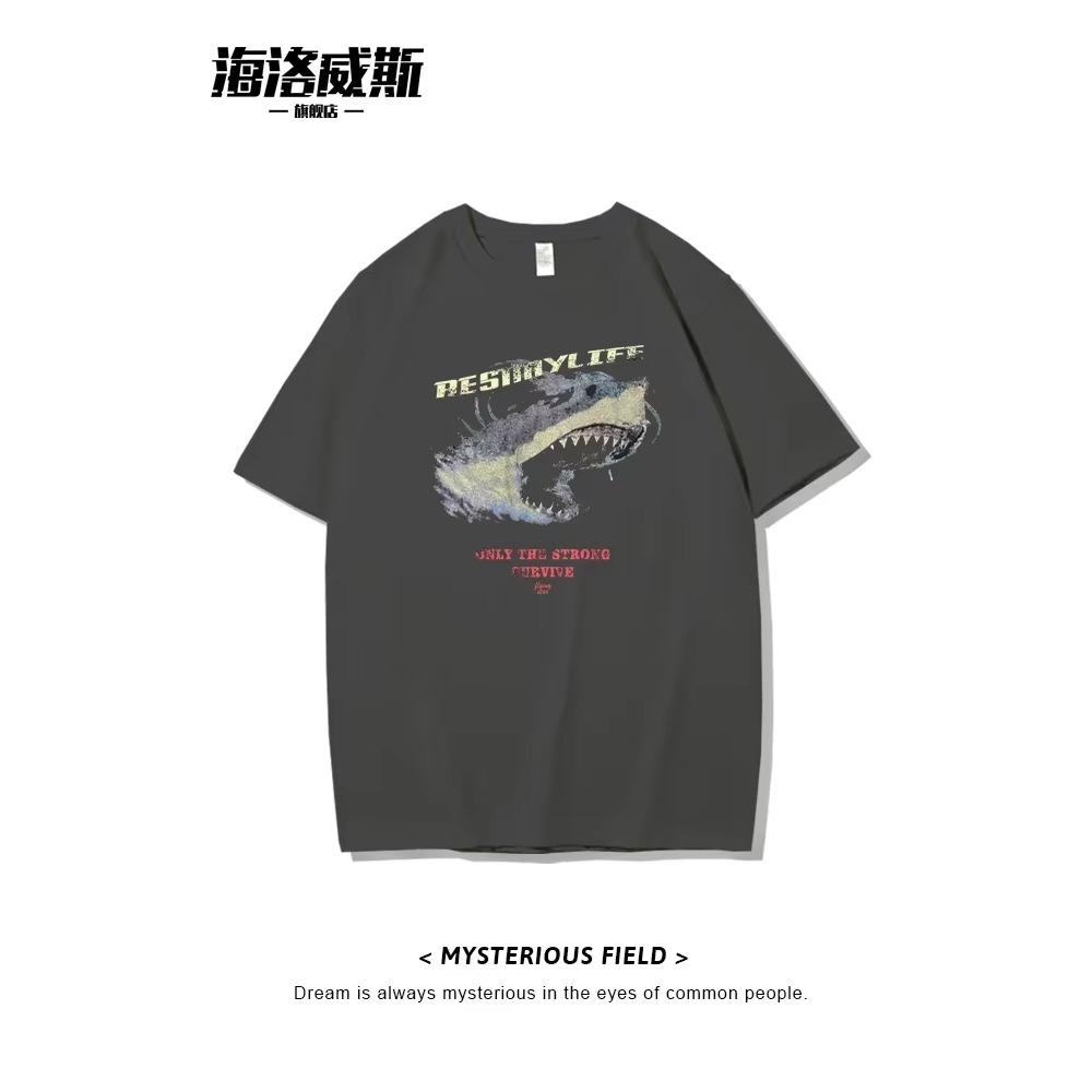 Letní móda Retro pánská anglická písmena těžké váhy 100% bavlna s kulatým výstřihem s potiskem Vysoce kvalitní neformální tričko Fitness Street