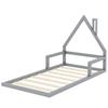 90*200cm Children's Bed, Low Bed, House Shape, Solid Pine, Simple Design, Gray