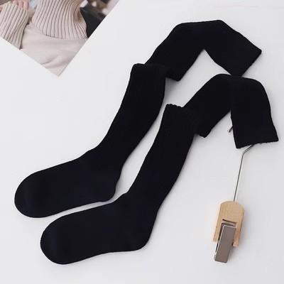 Women Long Socks Cashmere Women Boot Solid Wool Thigh Stocking Skinny Casual Cotton Over Knee-High Fluffy Female Long Knee Sock