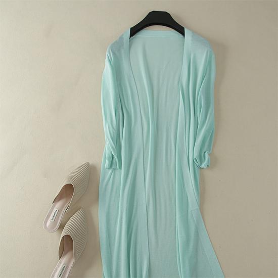 Chaqueta De Cárdigan Modal Suave De Punto De Seda De Hielo Fina De Verano Largo para Mujer Cárdigans De Camisa De Manga Larga Simples Básicos Sueltos con Aire Acondicionado