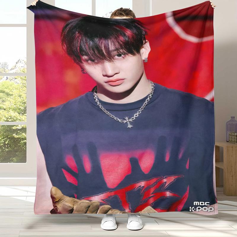 Bang Chan Kpop Stray Kids Flannel Blanket,Ultra Soft Warm Plush Throw for Home Bedroom Bed Sofa Cover Camping Picnic gift