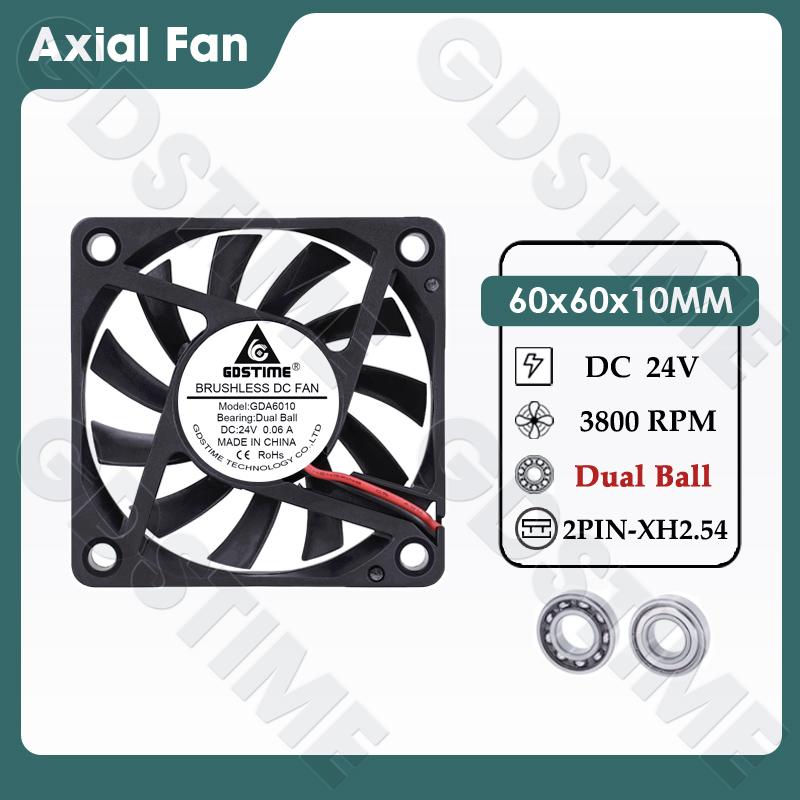 Gdstime 60MM Fan 24V 12V 5V Cooler 60x60x10MM Axial Cooling Fan 6010 Dual Ball Brushless Dupont USB Fan for PC Case CPU Cooling