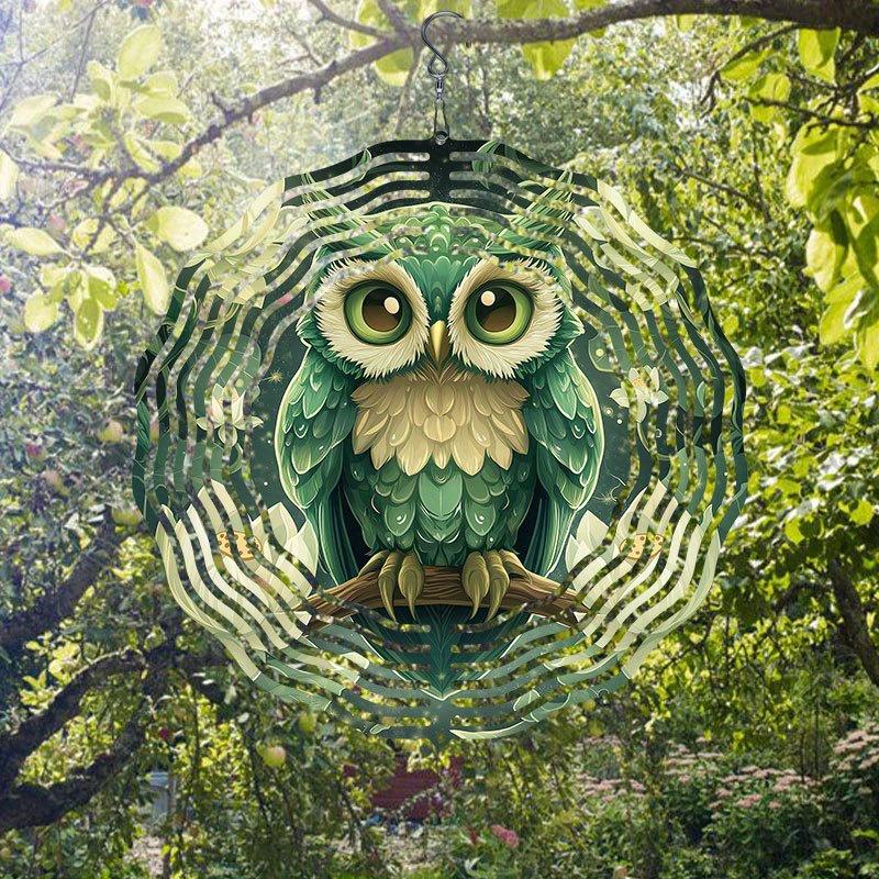 Laser Cut Metal Owl Wind Chime with 360 Degree Rotating Holographic Design Weather Resistant Outdoor Indoor Hanging Decor No Electricity Needed