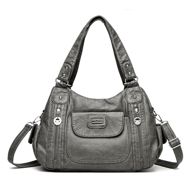 2026 Retro Soft Leather Motorcycle Crossbody Bag - Trendy European and American Style Women s Shoulder Bag серый