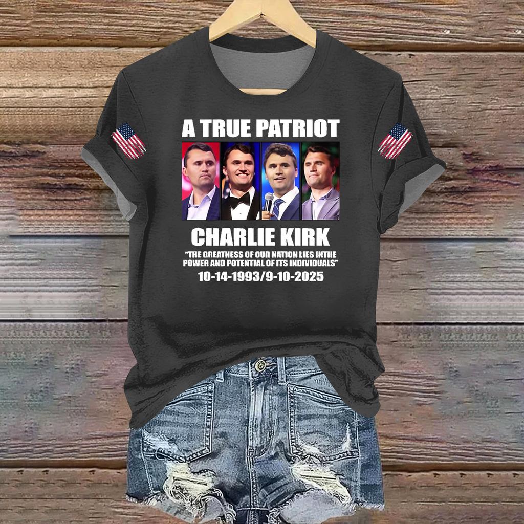 Women's Casual Printed T-shirt Round Neck Pullover Short Sleeve Top