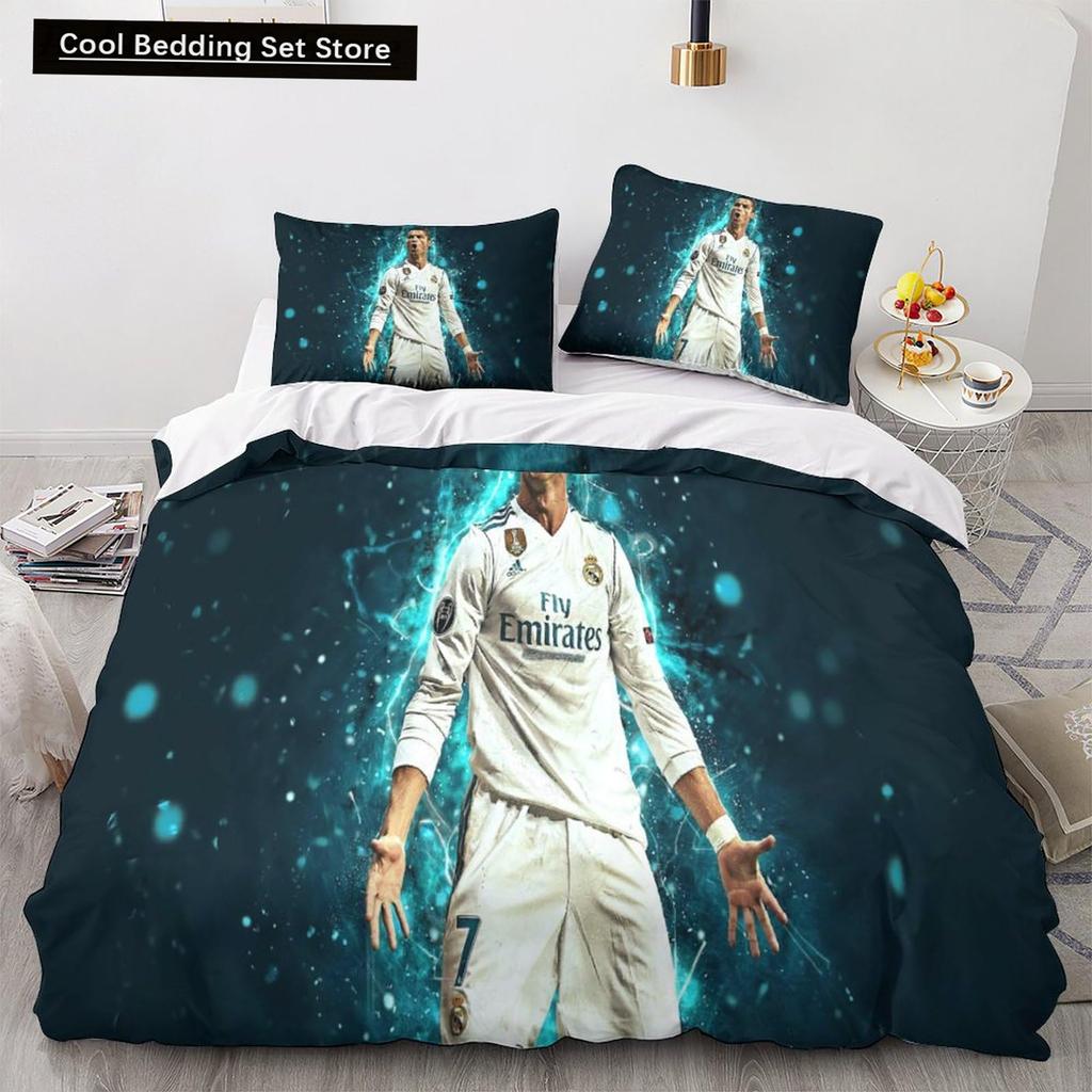 2/3 Pcs Duvet Cover Set Ronaldo Idol Football Star 3D Printed Quilt Cover for Teens Kids Boys Girls Soft Bed Cover with Zipper