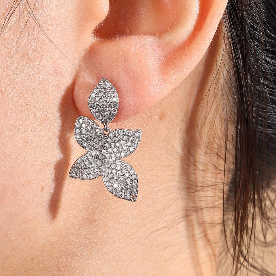 ZAKOL Brand New Micro Paved AAA Zirconia Big Leaf Flower Earrings for Women Luxury Elegant Wedding Zircon