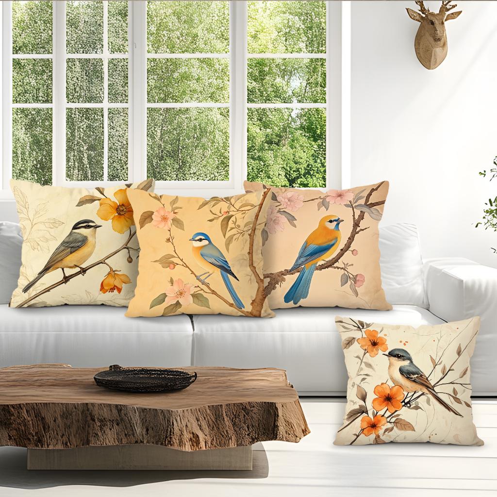 Retro Floral Birds Pillowcase Printed Polyester 40/45/50Cm Throw Pillowcover Decorative Sofa Cushion Pillowslip Home Decor