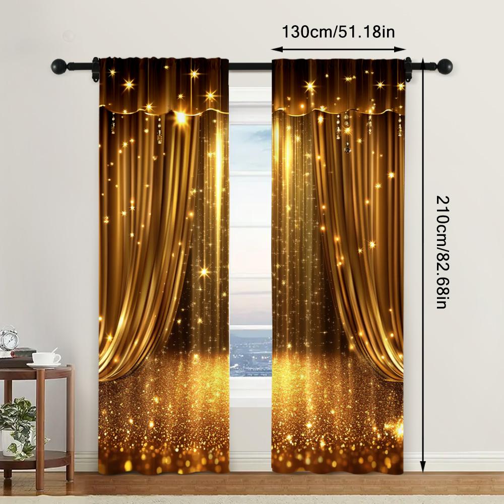 2pc,  Window Drapes Luxurious Golden Theater Stage Versatile Fabric,Without Electricity Summer Party Decorations Use for Hotel