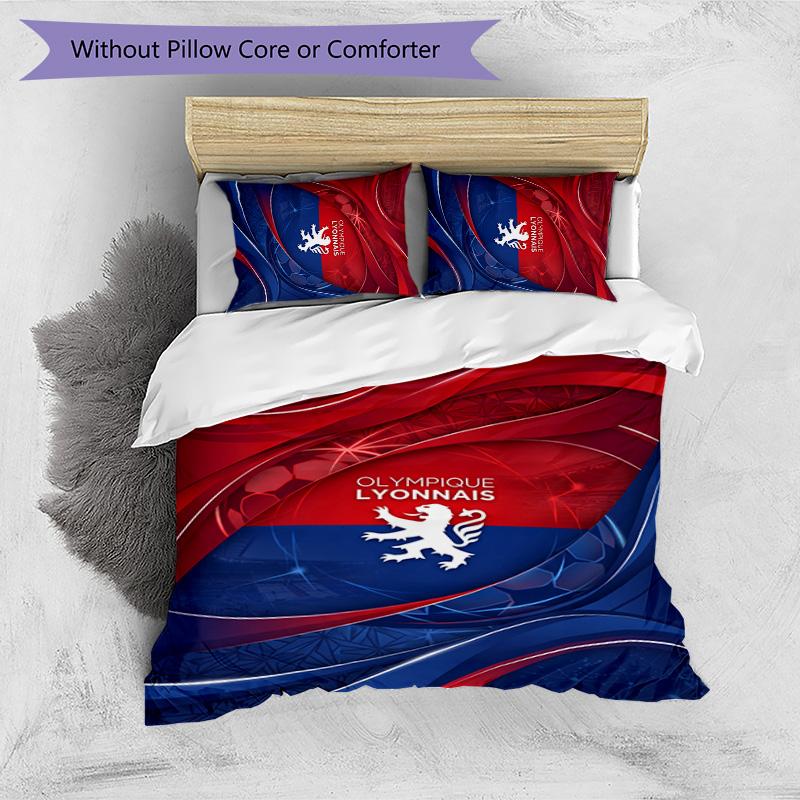 Lyon FC Printed 3PCS Bedding Set Breathable Duvet Cover with Pillowcases Decorative Bed Linen for Bedroom Home
