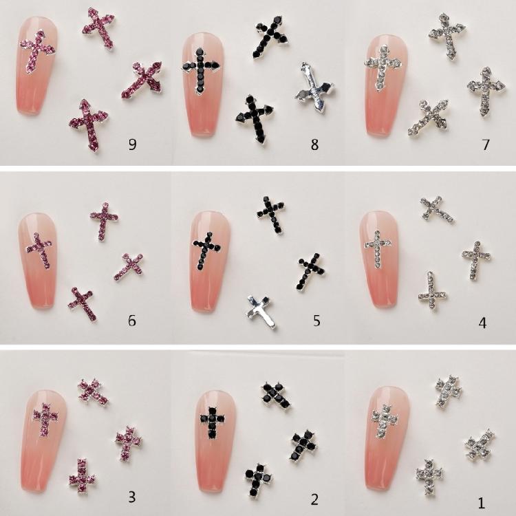 10Pcs Retro Cross Nail Charm Alloy Rhinestones Cross Charms Punk Gothic Nail Art