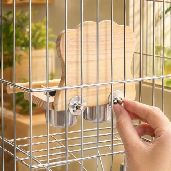 Detachable Cups Easy Installation Parrot Feeder Wood 1 Set