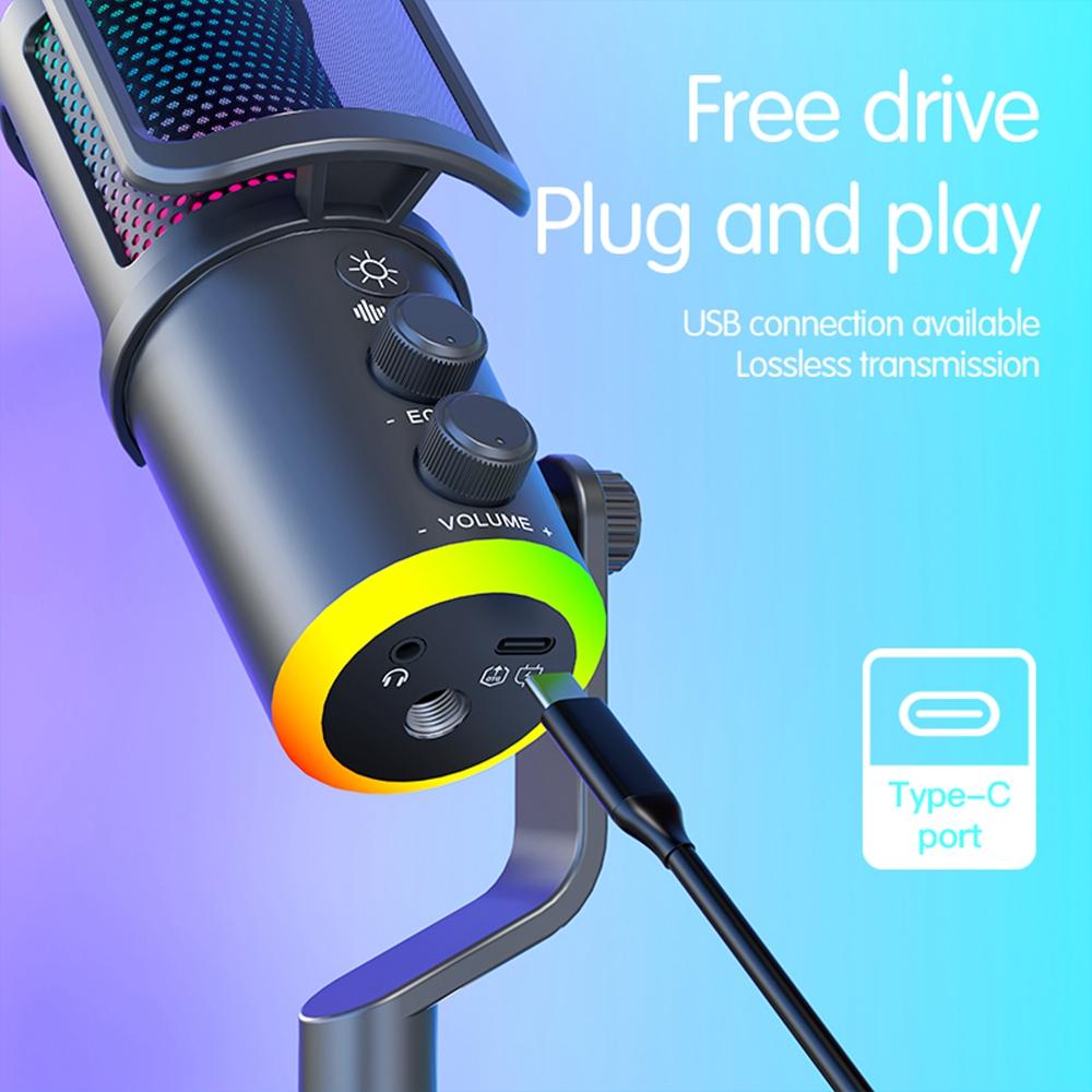 SU9 RGB Gaming USB Microphone Desktop Recording Mic with Pop Filter Mesh