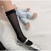 Women Elegant Loose Mesh Over the Calf Sock Aesthetic Dots Sheer Lace Middle Tube Socks