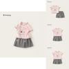 Girl Summer Cartoon Rabbit Print Short Sleeve Dress Set With Bow For Toddler Girls