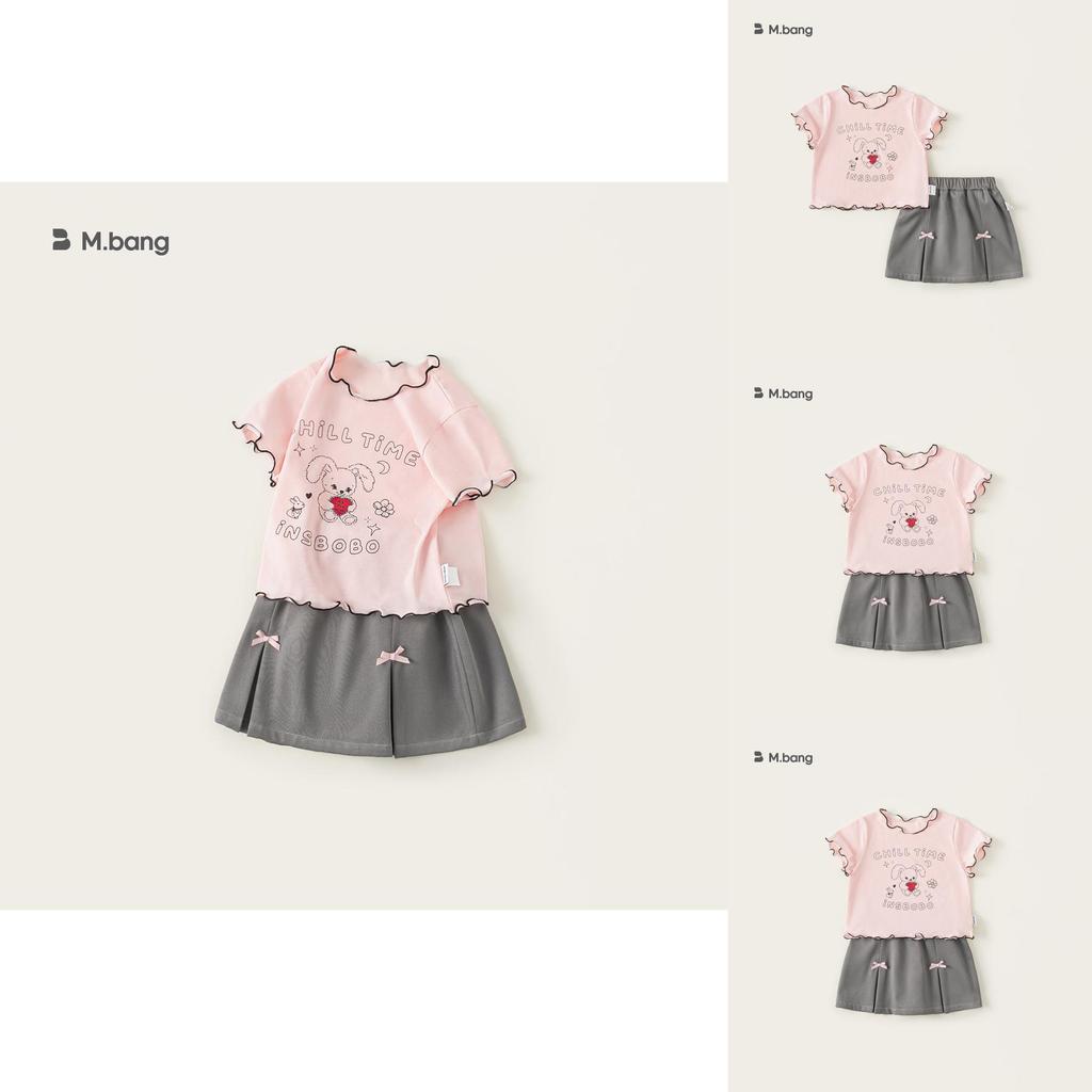 Girl Summer Cartoon Rabbit Print Short Sleeve Dress Set With Bow For Toddler Girls