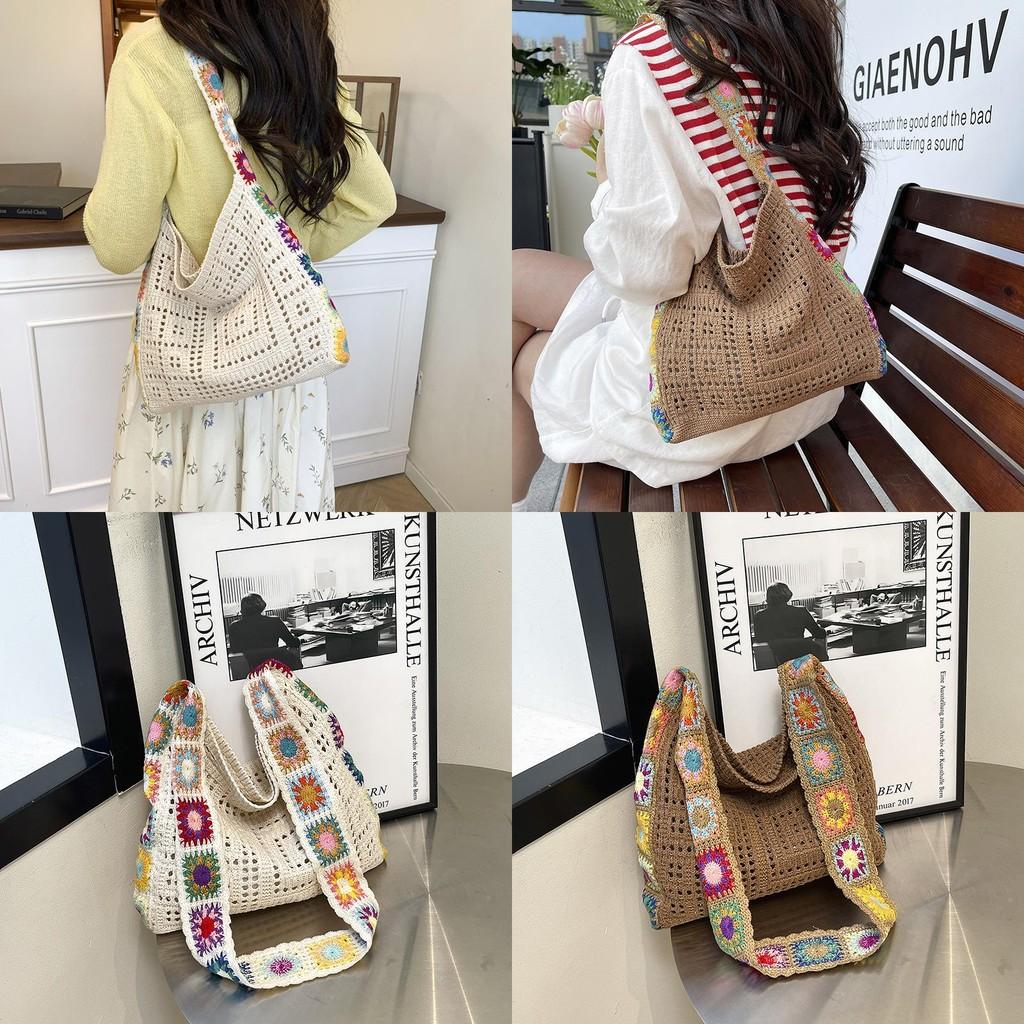 Bohemian Style Colorful Flower Pattern Woven Crossbody Bag With For Daily Use